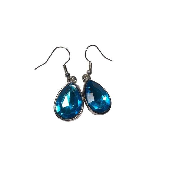 Swiss Blue Faceted Gemstones in 925 Sterling Silver Plated Earrings - Picture 2 of 4